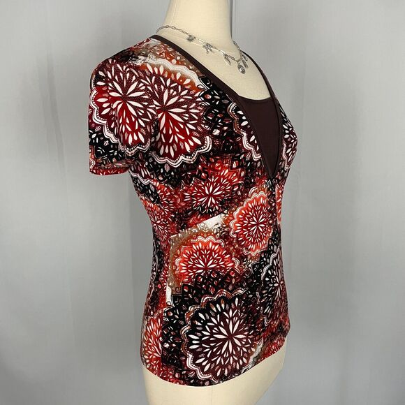 Y2K Top Womens Size Small Brown Orange Floral Babydoll Fairy Grunge Boho - Picture 4 of 12